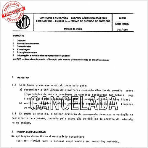 Contatos e conexões - Ensaios básicos climáticos e mecânicos - Ensaio kc - Ensaio de dióxido de enxofre
