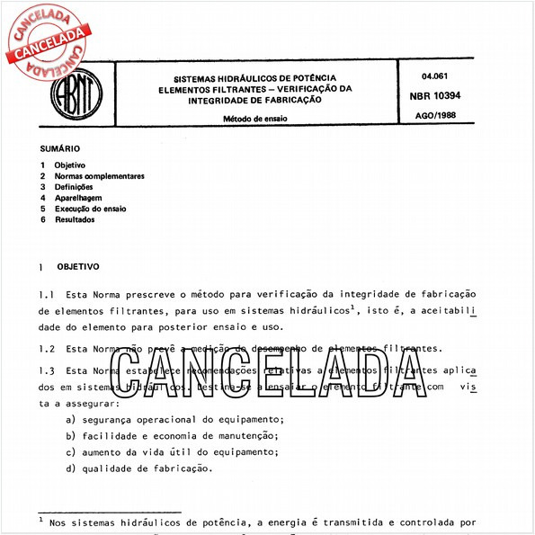 Sistemas hidráulicos de potência - Elementos filtrantes - Verificação da integridade de fabricação