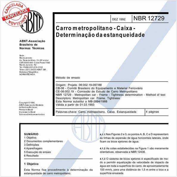 Carro metropolitano - Caixa - Determinação da estanqueidade