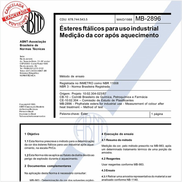 Esteres ftálicos para uso industrial - Medição da cor após aquecimento