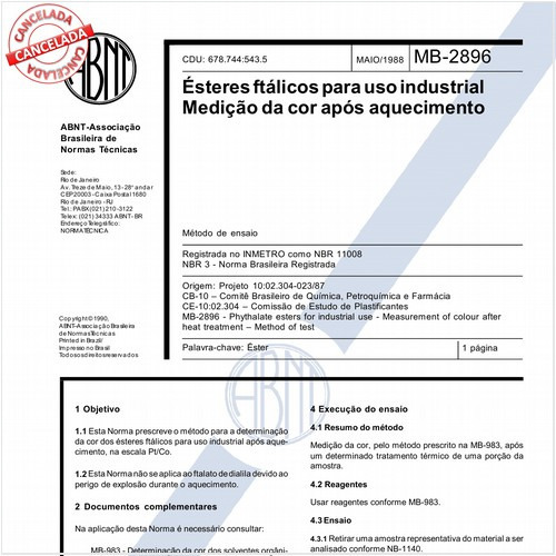 Esteres ftálicos para uso industrial - Medição da cor após aquecimento