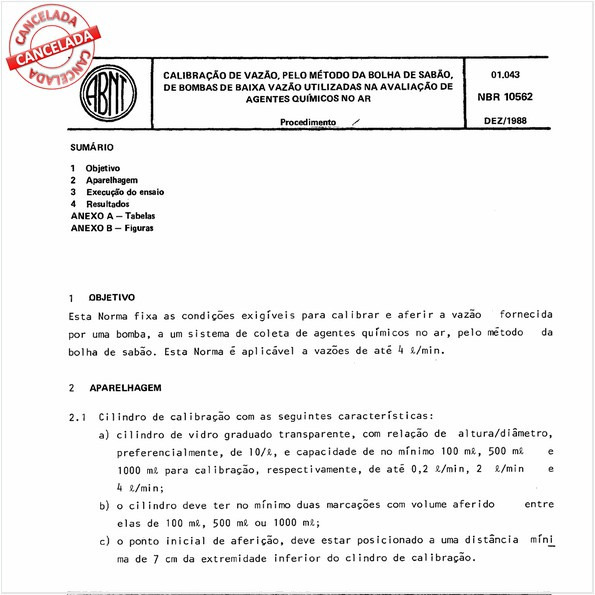 Calibração de vazão, pelo método da bolha de sabão, de bombas de baixa vazão utilizadas na avaliação de agentes químicos no ar