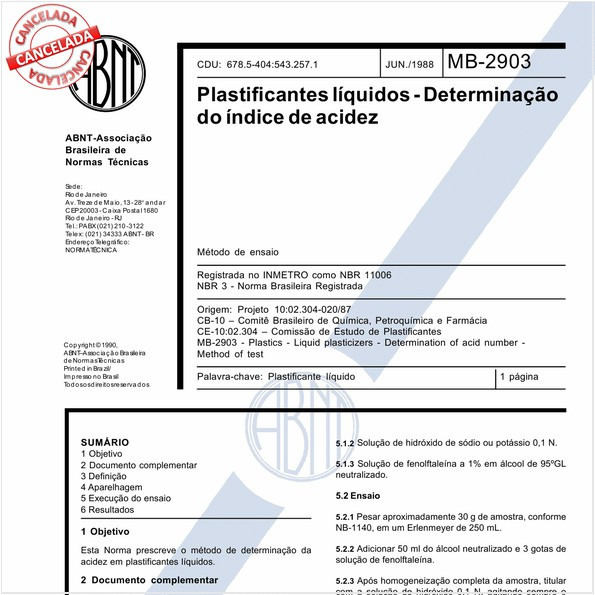 Plastificantes líquidos - Determinação do índice de acidez