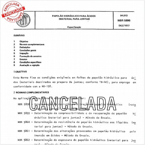 Papelão hidráulico para ácidos (Material para Juntas)