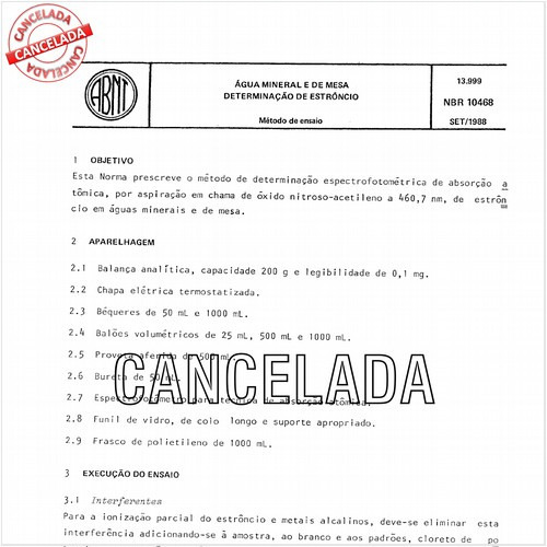 Agua mineral e de mesa - Determinação de estrôncio