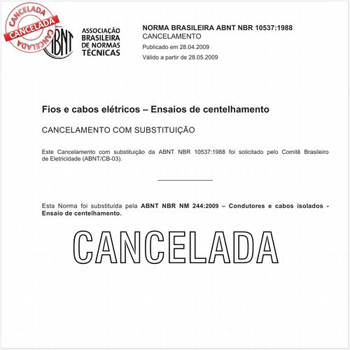 Fios e cabos elétricos - Ensaios de centelhamento
