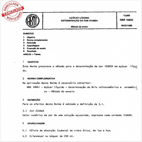 Açúcar líquido - Determinação da cor icumsa