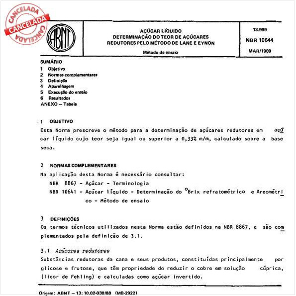 Açúcar líquido - Determinação do teor de açúcares redutores pelo método de Lane e Eynon