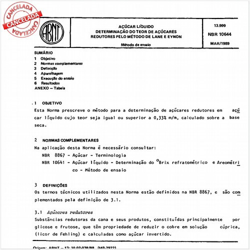 Açúcar líquido - Determinação do teor de açúcares redutores pelo método de Lane e Eynon