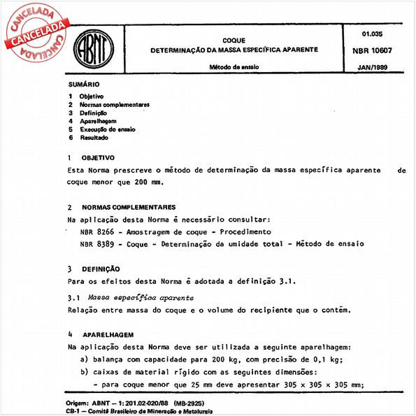 Coque - Determinação da massa específica aparente