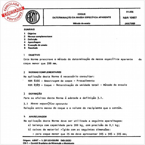 Coque - Determinação da massa específica aparente