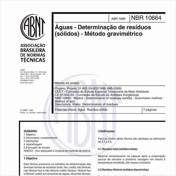 Águas - Determinação de resíduos (sólidos) - Método gravimétrico - Método de ensaio