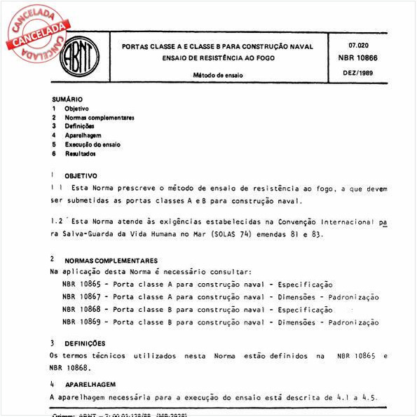 Portas classe A e classe B para construção naval - Ensaio de resistência ao fogo