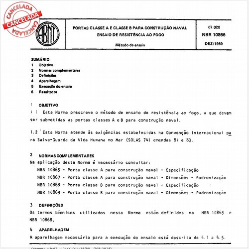 Portas classe A e classe B para construção naval - Ensaio de resistência ao fogo