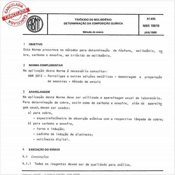 Trióxido de molibdênio - Determinação da composição química