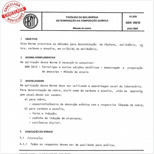 Trióxido de molibdênio - Determinação da composição química
