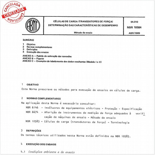 Células de carga (transdutores de força) - Determinação das características de desempenho