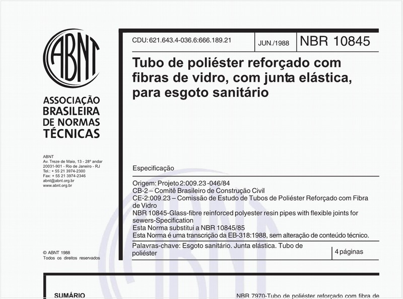 Tubo de poliéster reforçado com fibras de vidro, com junta elástica, para esgoto sanitário - Especificação