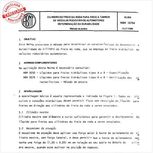 Cilindro do freio da roda para freio a tambor de veículos rodoviários automotores - Determinação da durabilidade