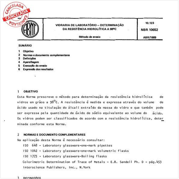 Vidraria de laboratório - Determinação da resistência hidrolítica a 98 graus Celsius