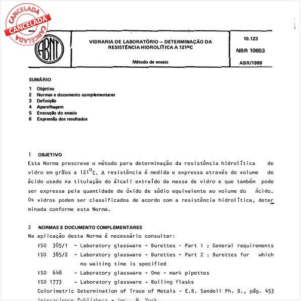 Vidraria de laboratório - Determinação da resistência hidrolítica a 121 graus Celsius