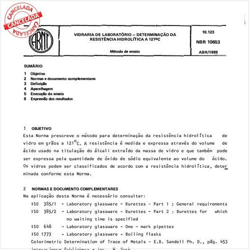 Vidraria de laboratório - Determinação da resistência hidrolítica a 121 graus Celsius
