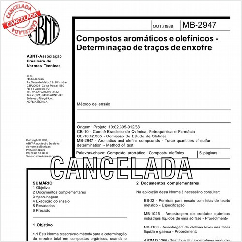 Compostos aromáticos e olefínicos - Determinação de traços de enxofre