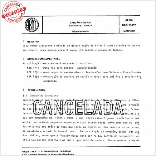 Carvão mineral - Ensaio de tambor