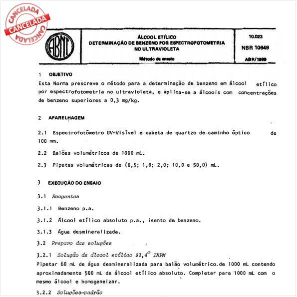 Alcool etílico - Determinação de benzeno por espectrofotometria no ultravioleta