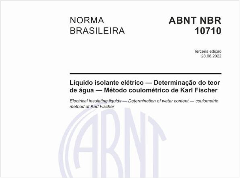 Líquido isolante elétrico - Determinação do teor de água - Método coulométrico de Karl Fischer