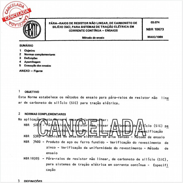 Pára-raios de resistor não linear, de carboneto de silício (sic), para sistemas de tração elétrica em corrente contínua - Ensaios