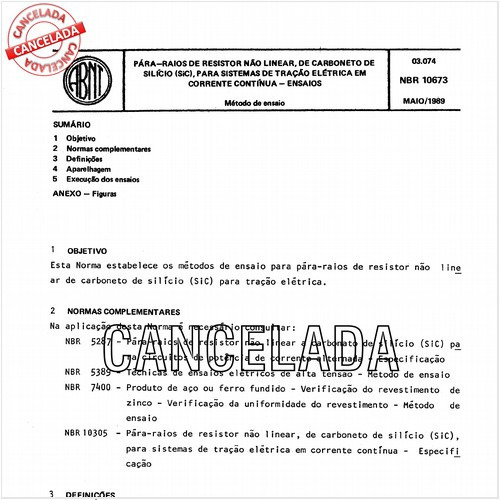 Pára-raios de resistor não linear, de carboneto de silício (sic), para sistemas de tração elétrica em corrente contínua - Ensaios