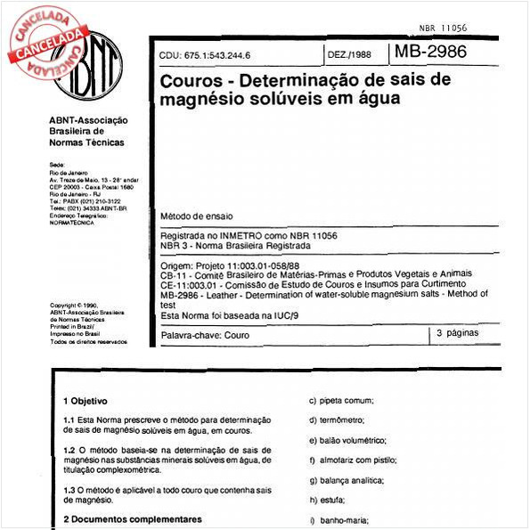 Couros - Determinação de sais de magnésio solúveis em água