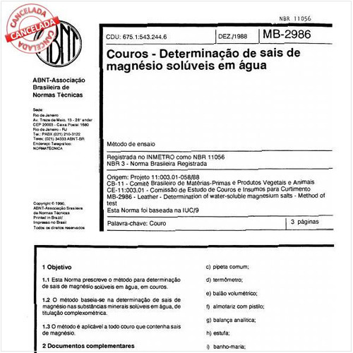 Couros - Determinação de sais de magnésio solúveis em água