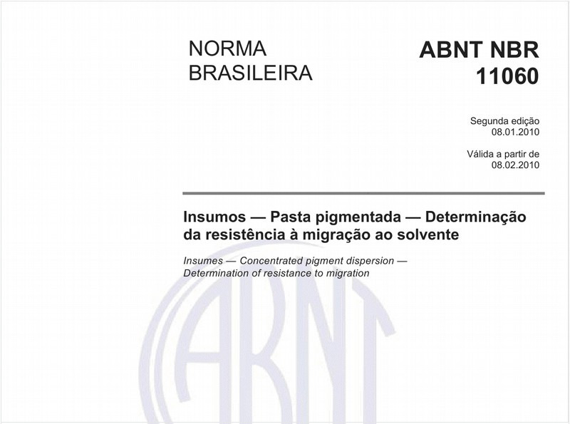 Insumos - Pasta pigmentada - Determinação da resistência à migração ao solvente