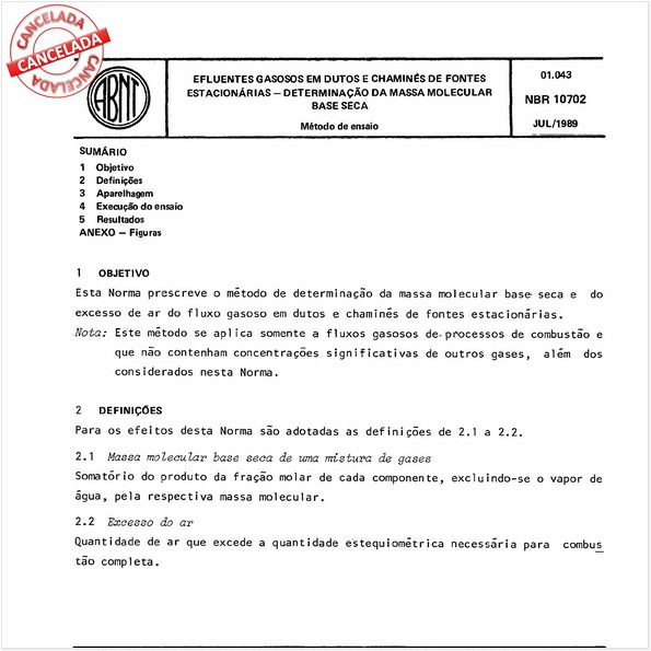Efluentes gasosos em dutos e chaminés de fontes estacionárias - Determinação da massa molecular - Base seca