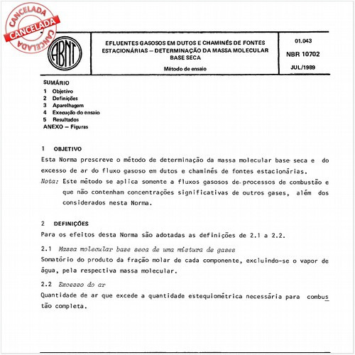 Efluentes gasosos em dutos e chaminés de fontes estacionárias - Determinação da massa molecular - Base seca