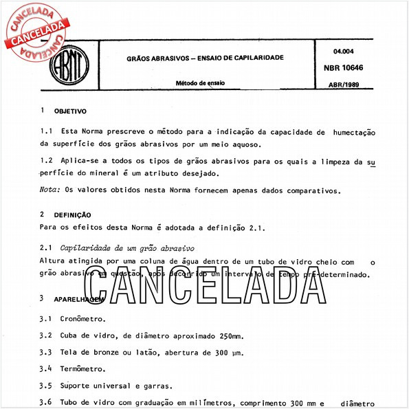 Grãos abrasivos - Ensaio de capilaridade