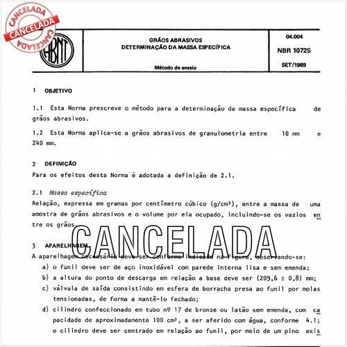 Grãos abrasivos - Determinação da massa específica