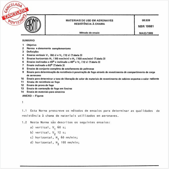 Materiais de uso em aeronaves - Resistência à chama