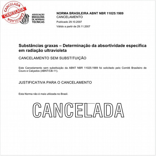 Substâncias graxas - Determinação da absortividade específica em radiação ultravioleta