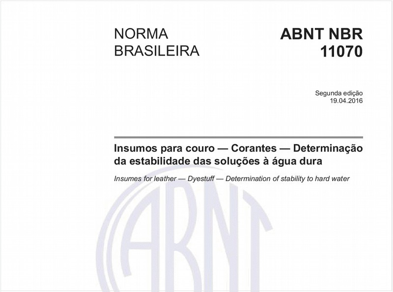 Insumos para couro — Corantes — Determinação da estabilidade das soluções à água dura