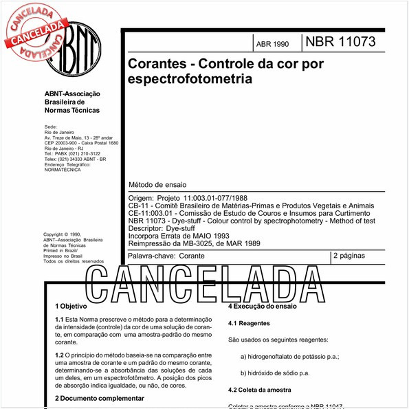 Corantes - Controle da cor por espectrofotometria