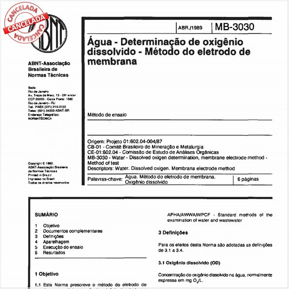 Agua - Determinação de oxigênio dissolvido - Método do eletrodo de membrana