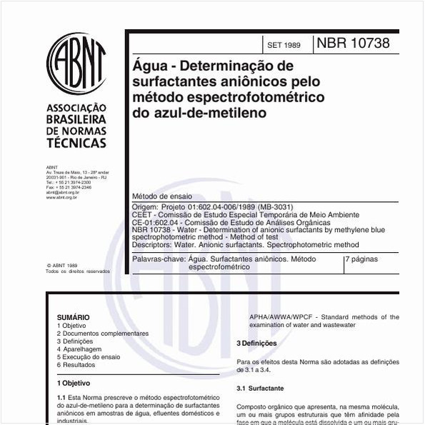 Água - Determinação de surfactantes aniônicos pelo método espectrofotométrico do azul-de-metileno - Método de ensaio