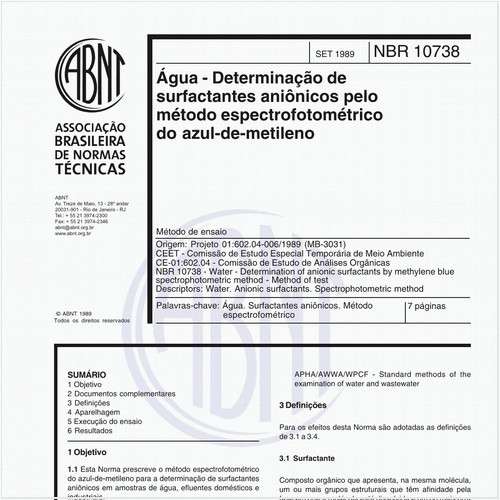 Água - Determinação de surfactantes aniônicos pelo método espectrofotométrico do azul-de-metileno - Método de ensaio