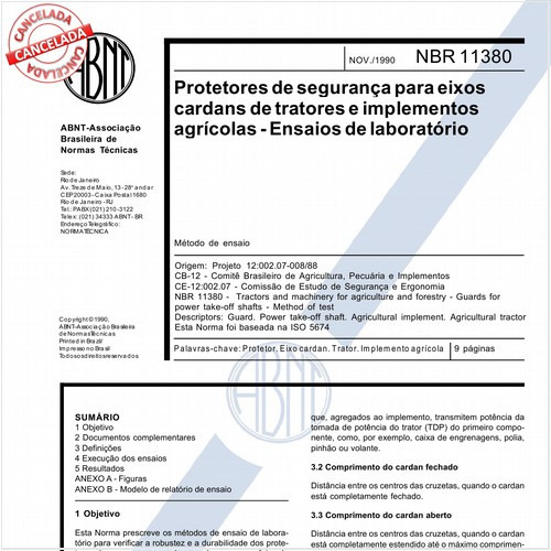 Protetores de segurança para eixos cardans de tratores e implementos agrícolas - Ensaios de laboratório - Método de ensaio
