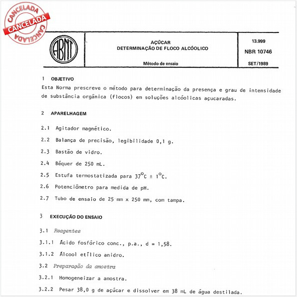 Açúcar - Determinação de floco alcoólico