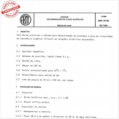 Açúcar - Determinação de floco alcoólico