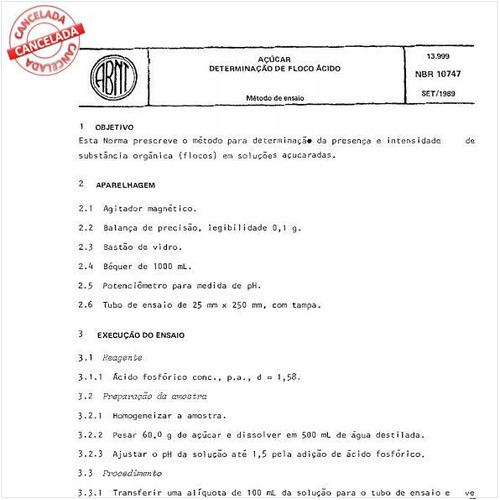 Açúcar - Determinação de floco ácido